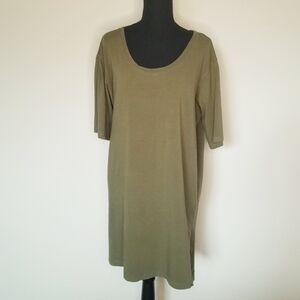 Eileen Fisher T Shirt Dress Organic Cotton Green Short Sleeve Made In USA M
